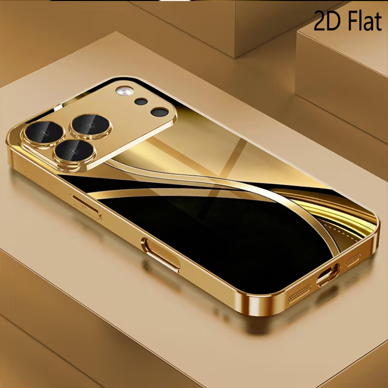 Phone Cases With Camera Cover - 블랙 골드 프린트 패턴 강화유리 디자인
