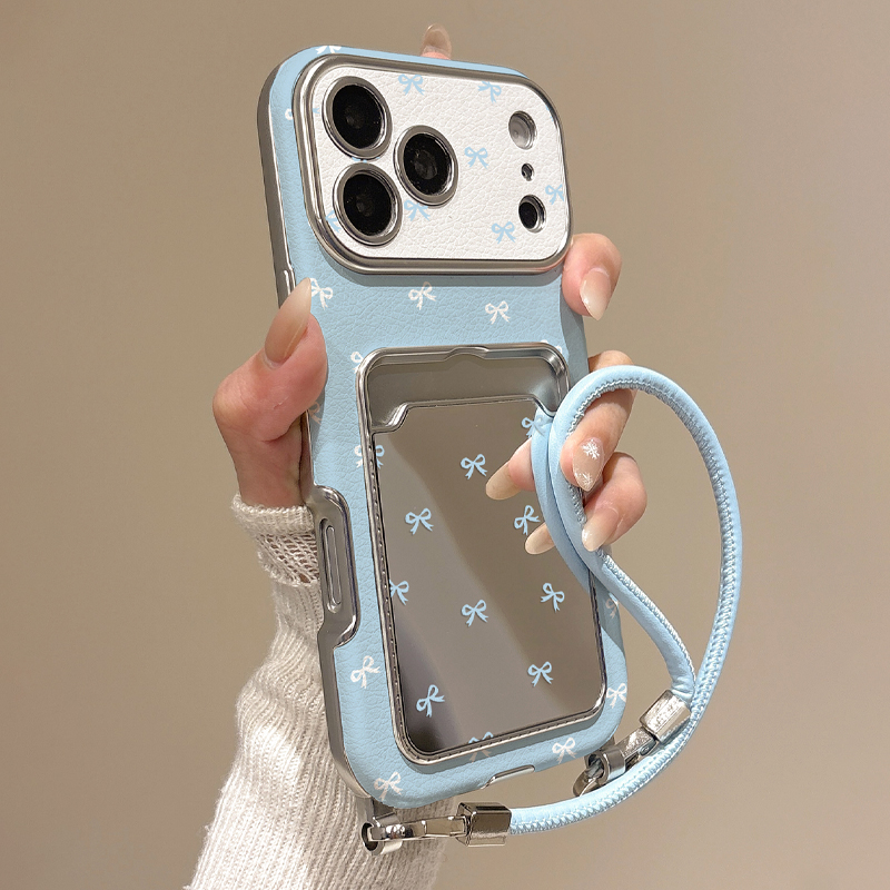 Phone Cases With Loop - 귀여운 리본 거울 카드 홀더 폰