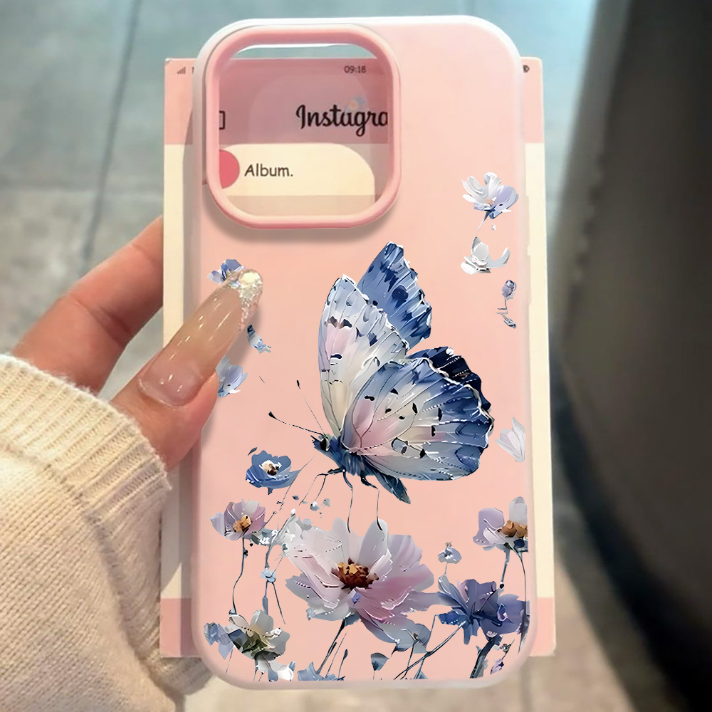 Phone Cases Purple - 수채화 블루 퍼플 나비 꽃무늬 폰
