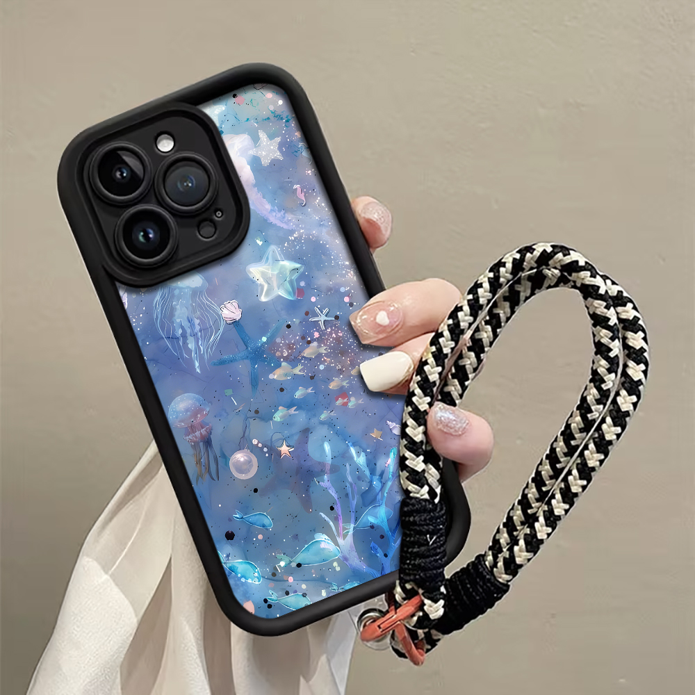 Phone Cases Purple - 블루 퍼플 해파리 스트랩 로프 폰