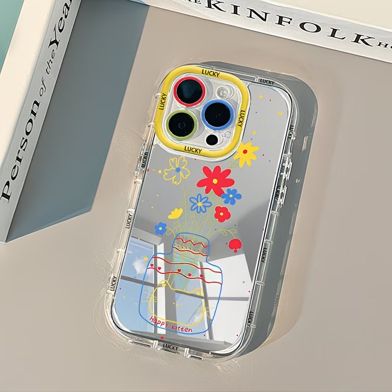 Phone Cases Art - 여름 데이지 고양이 꽃병 디자인 미러