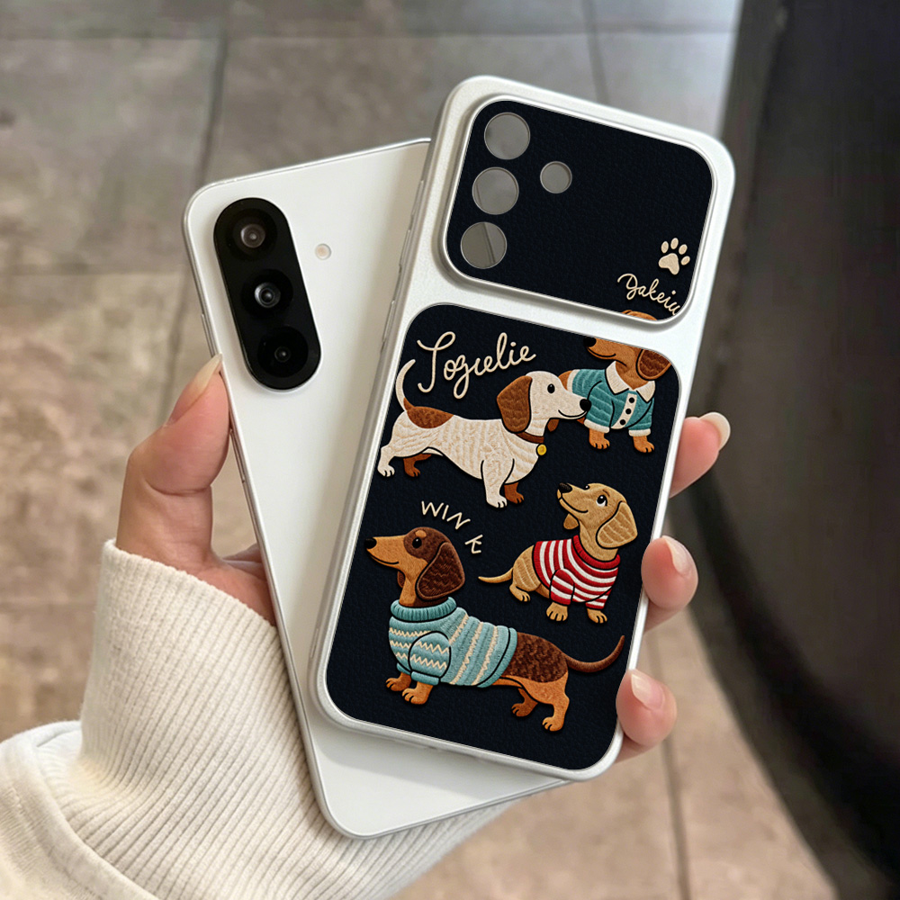 Phone Cases With Camera Cover - 만화 강아지 가죽 폰 케이스 삼성