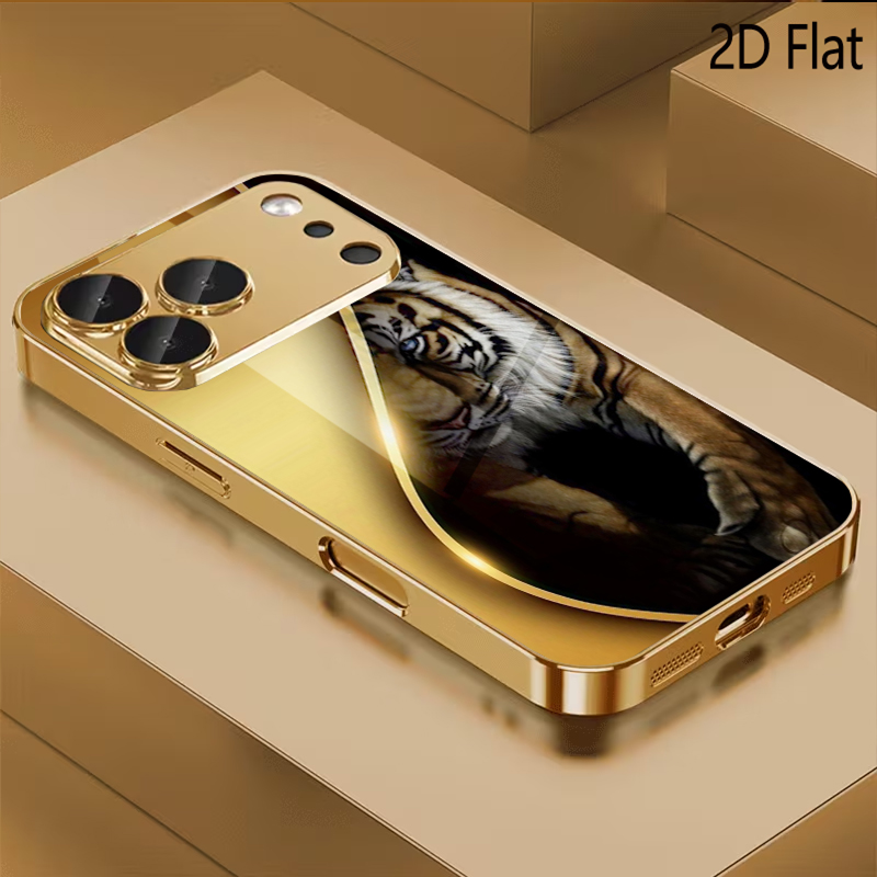 Phone Cases With Camera Cover - 골든 타이거 패턴 강화유리 디자인 아이폰16
