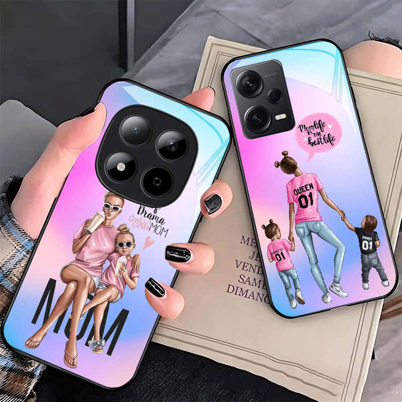 Phone Cases Shein - 소녀 엄마 아기 컬러 디자인 유리