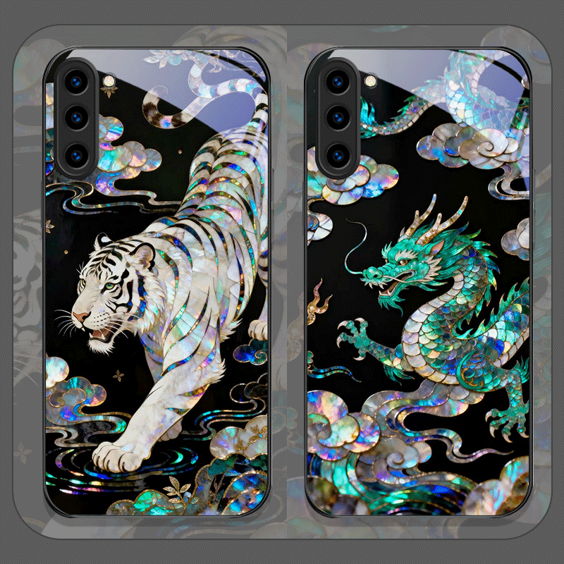 Phone Cases Samsung S25 Fe - 세련된 호랑이 용 문양 마블 질감