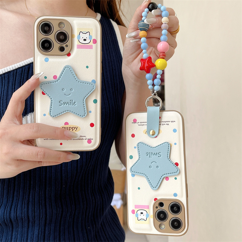 Phone Cases With Loop - 컬러 물방울 무늬 귀여운 별 모양