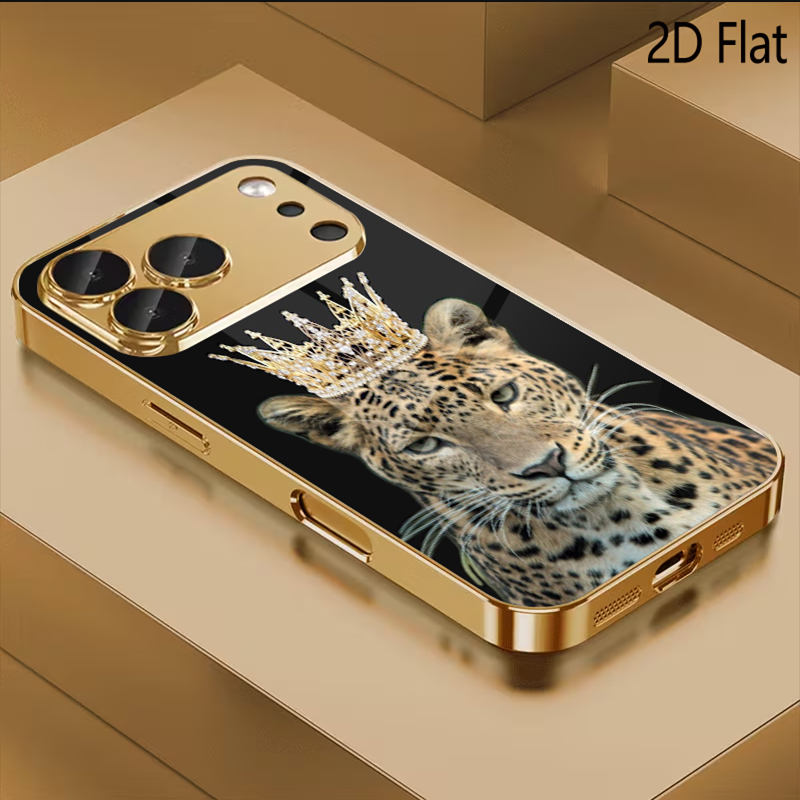 Phone Cases With Camera Cover - 레오파드 킹 패턴 강화유리 디자인 아이폰16