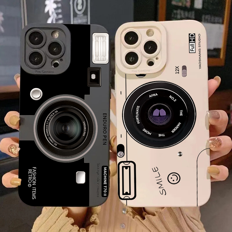 Phone Cases With Camera Cover - 빈티지 카메라 실리콘 소프트 TPU 폰