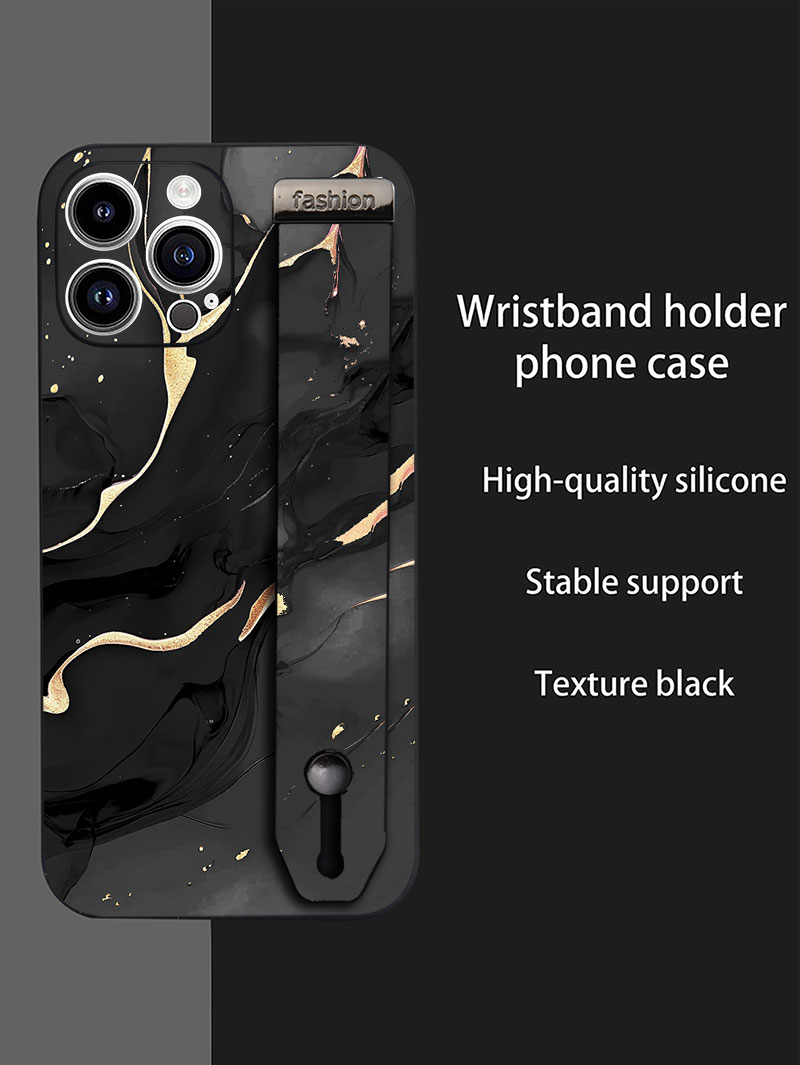 Phone Cases With Loop - 럭셔리 리퀴드 실리콘 대리석 패턴 손목