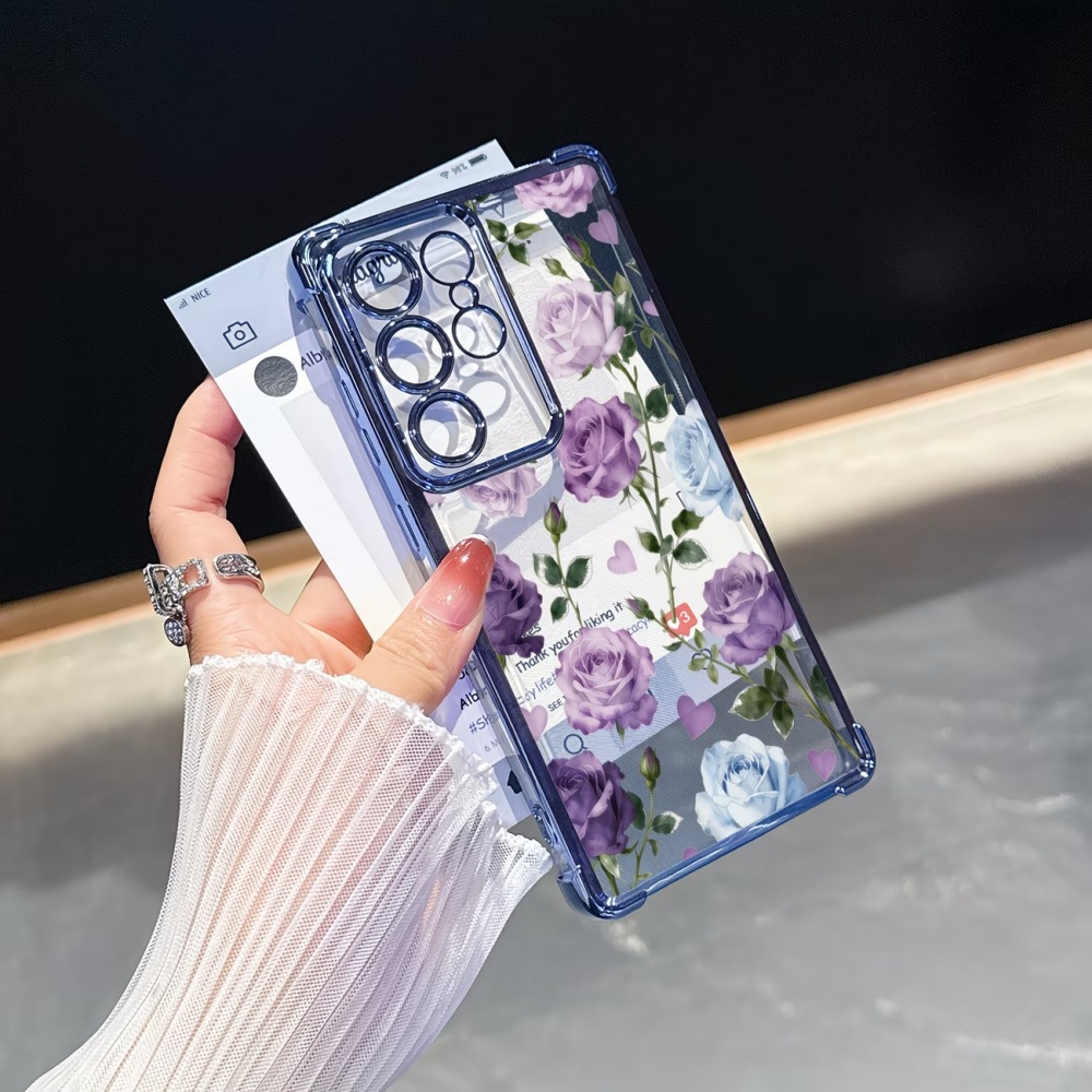 전기도금된 네 모서리 충격 방지 퍼플 로즈 투명 폰 케 - Phone Cases Purple 리뷰 및 가격