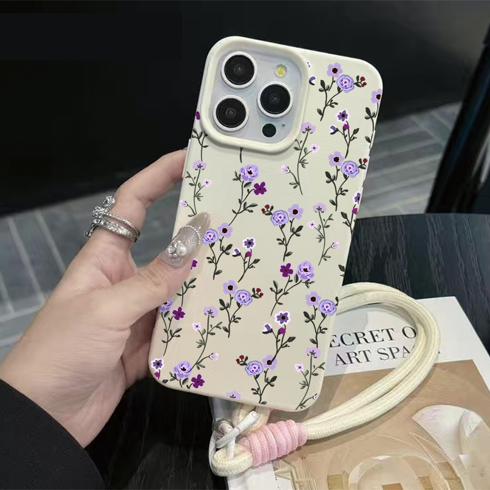 얇은 나뭇가지 모양의 보라색 꽃무늬 스트랩 로프 폰 케 - Phone Cases Purple 리뷰 및 가격