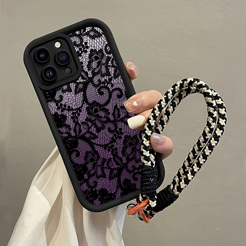 블랙 퍼플 레이스 핸드 스트랩 폰 케이스 삼성 갤럭시  - Phone Cases Purple 리뷰 및 가격