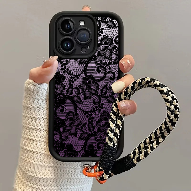 블랙 퍼플 레이스 핸드 스트랩 폰 케이스 삼성 갤럭시  - Phone Cases Purple 리뷰 및 가격