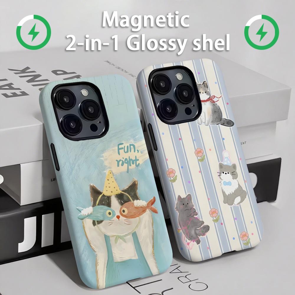 귀여운 고양이와 강아지 마그네틱 2-in-1 광택 케이 - Phone Cases Xs Iphone 리뷰 및 가격