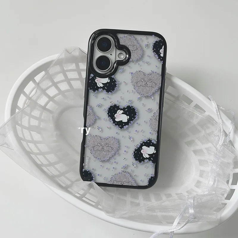 인스 한국 레트로 소녀 사랑 토끼 보라색 꽃 아크릴 폰 - Phone Cases Purple 리뷰 및 가격