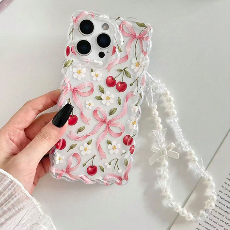 체리 보우 플로럴 스캘럽 레이스 엣지 투명 폰 케이스  - Phone Cases With Loop 리뷰 및 가격