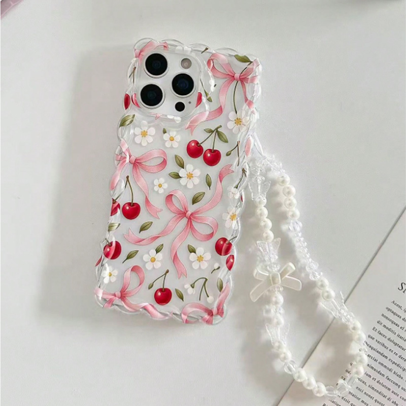 체리 보우 플로럴 스캘럽 레이스 엣지 투명 폰 케이스  - Phone Cases With Loop 리뷰 및 가격