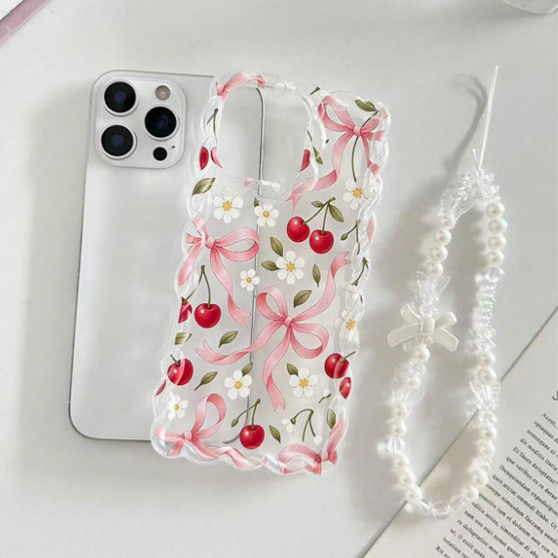 체리 보우 플로럴 스캘럽 레이스 엣지 투명 폰 케이스  - Phone Cases With Loop 리뷰 및 가격