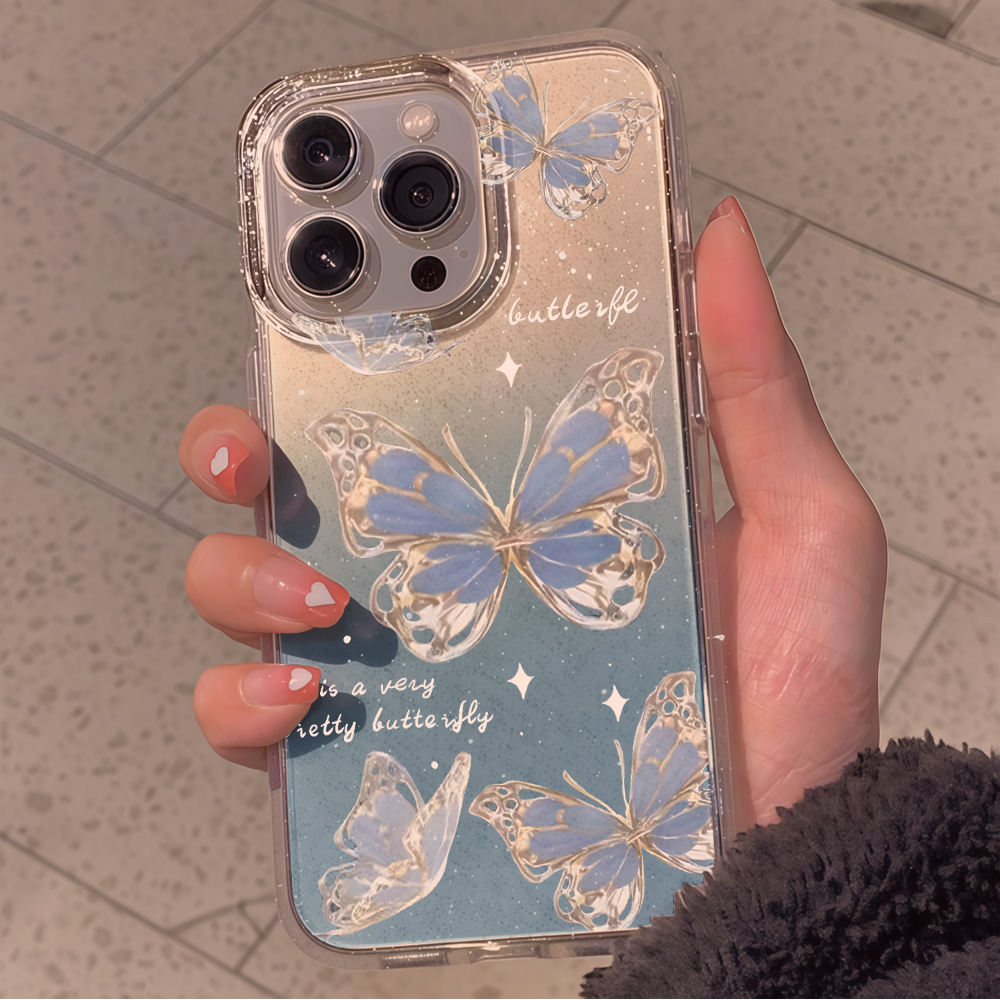 럭셔리 블루 버터플라이 투명 글리터 폰 케이스 (아이폰 - Glitter Shockproof Case 리뷰 및 가격
