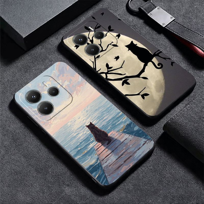 블랙 캣 에스테틱 패턴 소프트 폰 케이스 (샤오미 레드 - Phone Cases Shein 리뷰 및 가격