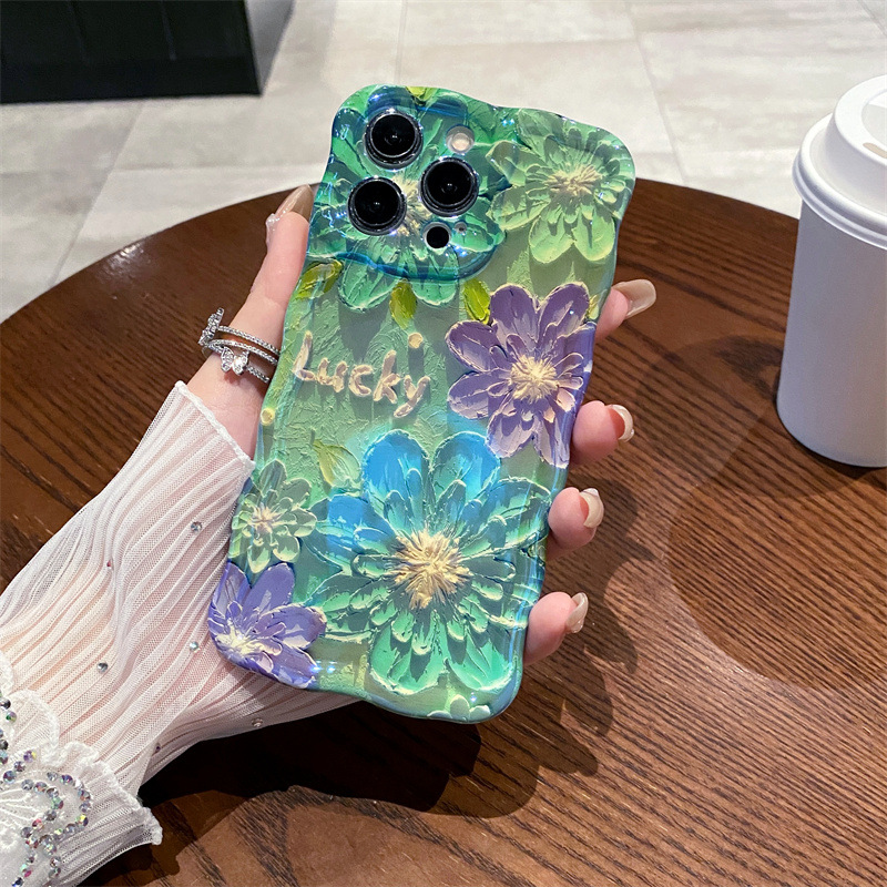 레트로 블루 라이트 유화 꽃무늬 웨이브 실리콘 폰 케이 - Phone Cases Art 리뷰 및 가격